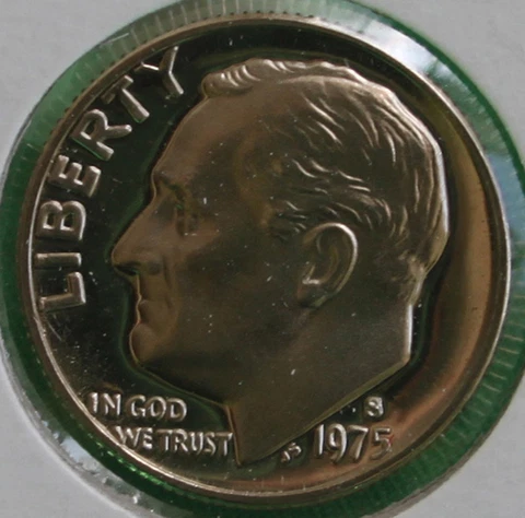 1975 S Proof Roosevelt Dime Ten-Cent Coin 10c Cover