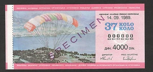 YUGOSLAVIA-LOTTERY-SPECIMEN-COMMUNIST PERIOD-VERY RARE-37 KOLO-SPORT-1989. - Picture 1 of 2