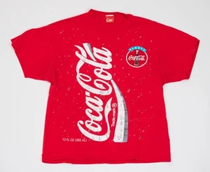 Vintage COCA COLA T-Shirt XL Red AOP Coke Single Stitch Soda Pop Promo Distress - Picture 1 of 19