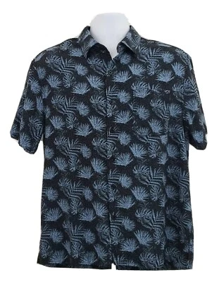 Nat Nast Shirt Mens Medium Black Blue Hawaiian Camp Leaf Fern Silk Adult A27  - Image 1 of 4