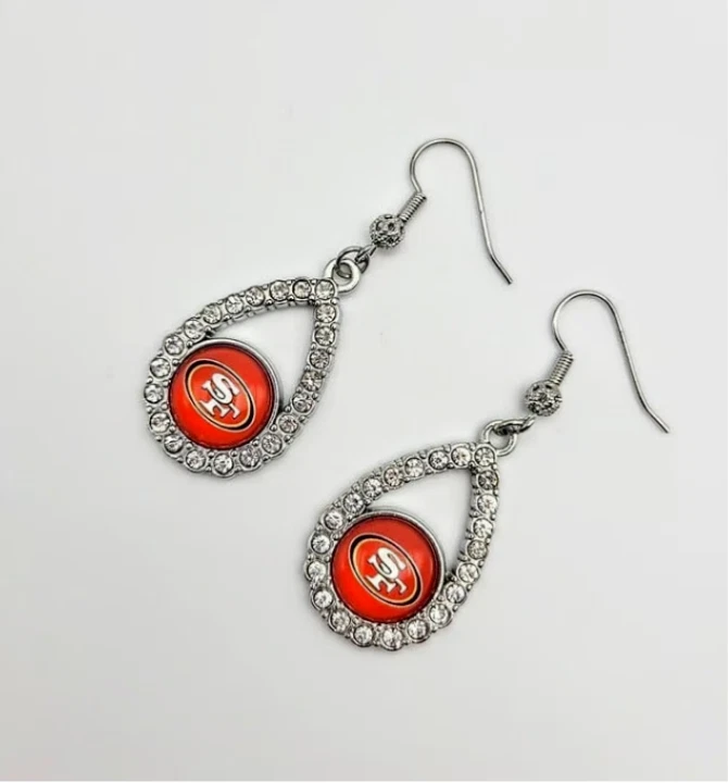 49ers Football Diamante Tear Drop Sports Fashion Dangle Earring - Image 1 of 1