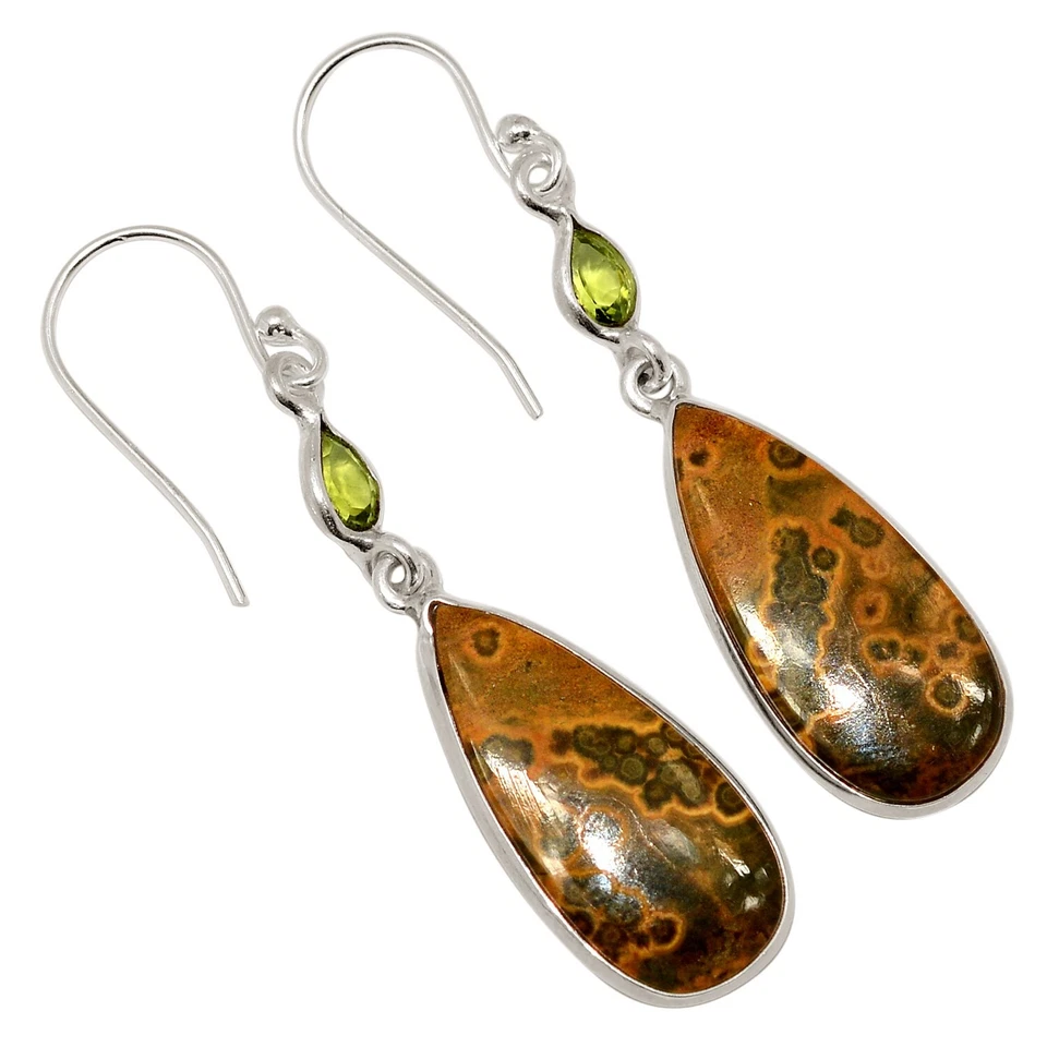 Pendientes de plata 925 con jaspe natural del océano - Madagascar y peridoto ALLE-19062 Foto 1 de 1