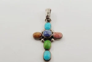 Vintage Barse Sterling Silver Multistone Cross Pendant - Picture 1 of 5