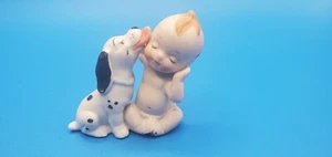 Vintage Porzellan spielende Kewpie Baby Puppe & Dalmatiner Welpen Figuren 2-1/2" - Bild 1 von 5