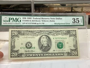 $20 1995 PMG 35 EPQ Misalignment Error District Overprint Fr#2082-K - Picture 1 of 6