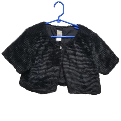 Gymboree Girls Jacket Faux Fur Cropped Jacket black Outlet Size L - Image 1 of 4