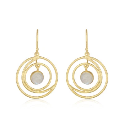 Pendientes colgantes de piedra lunar hechos a mano con diseño en espiral enchapados en oro amarillo joyería Foto 1 de 4