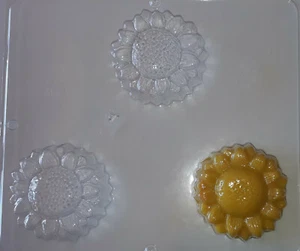 SUNFLOWER CHOCOLATE OR SOAP DEEP FILL 3/4" X 2.5" ACROSS MOULD  3 CAVITY  - Picture 1 of 2