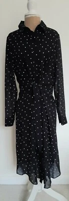 Vestido midi camisero de gasa lunadote blanco negro con volantes talla 12 NUEVO Foto 1 de 4