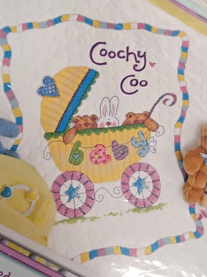 Dimensions Darling Baby Quilt Stamped Cross Stitch Kit COOCHY COO Carriage NEW - Image 1 of 4