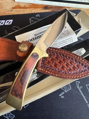 VTG Browning USA Model 3018217 Fixed Blade Tracker Drop PT Game MINT Leather NIB - Image 1 of 4