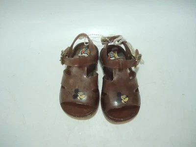 Disney Mickey Mouse 70s Vintage Brown Kids Jelly Sandals Size 3 Retro Rare - Image 1 of 4