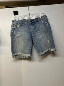 American Eagle pantaloncino donna 14 blu denim effetto invecchiato taglio midi - Foto 1 di 4