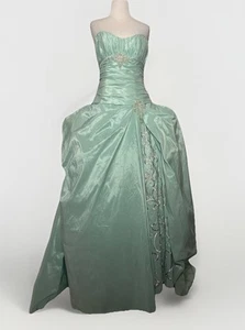 Mint Green Strapless Prom Ball Gown Beaded Formal Dress Adjustable Fit - Picture 1 of 19
