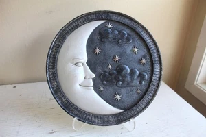 11 in Moon Stars Night Bas Relief Gallery Wall Plaque Black White Carruth ish - Picture 1 of 10