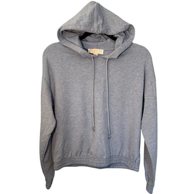 Michael Kors Womens Chambray Hoodie Cropped Top Drawstring Elastic Hem Size M - Image 1 of 4