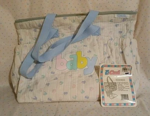 Bolso de Mano Vintage Cudlie Pastel Rosa Azul Amarillo Parche Corazón Bebé Pañales LEER - Imagen 1 de 13