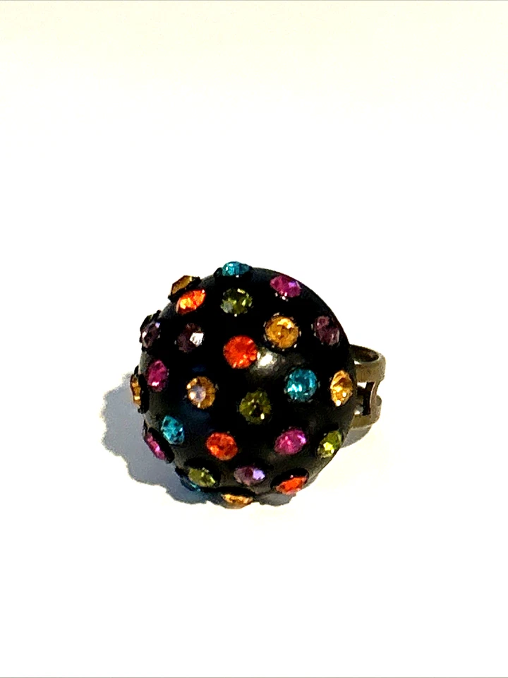 Anillo de cóctel vintage negro bola de discoteca ajustable Foto 1 de 4