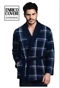 Enrico Coveri Herren Winter Schlafjacke Kariert Blau Prestige Line - Bild 1 von 2