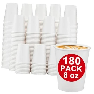 180 Count Paper Cups 8 oz, Disposable Coffee Cups Bulk, Thickened 8OZ-180 Pack - Image 1 of 4