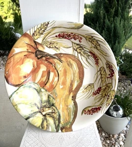 Pottery Barn Watercolor Pumpkin 14" Round Ironstone Serving Bowl Thanksgiving - Picture 1 of 10