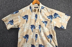 Puritan Hawaiian Shirt Mens Large Blue Marlin Fish Party Casual Button Up Luau - Picture 1 of 11