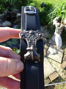 VERA PELLE Black Leather Made In Italy Gothic Bracelet - Picture 1 of 8