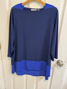 Susan Graver XL Tunic Color Block Blue Black Square Neck 3/4 Sleeves New - Picture 1 of 10