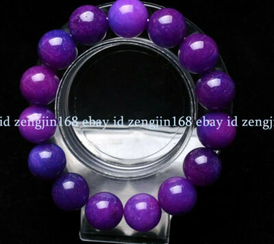Enorme pulseira elástica de contas de pedra preciosa redonda de sugilita roxa natural 12 mm 7,5" AAA - Imagem 1 de 4