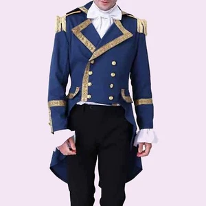 New Men Blue Colonial Hamilton Military Musical Cosplay Gothic Aristocrat Jacket - Picture 1 of 4