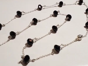 Elegant Silver Toned Link Chain Necklace With Real Genuine Stone/ Crystal Beads - Picture 1 of 12