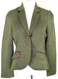 Liz Lange Maternity Womans Size S Blazer Green Tweed Elbow Patches Pockets 449 - Picture 1 of 11
