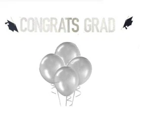 RealBargains Congrats Grad sombreros plata oro brillo papel bandera guirnalda graduado - Imagen 1 de 3