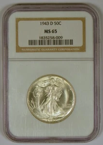 1943-D Walking Liberty Half Dollar Graded MS65 by NGC - Picture 1 of 4
