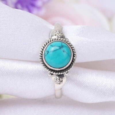 Blue Turquoise Gemstone 925 Sterling Silver Christmas Gift Ring All Size SS-360 - Image 1 of 4