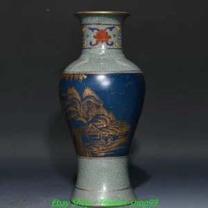 Bottiglia vaso fiori paesaggio porcellana colore forno 10,8'' vecchia dinastia Song Ru - Foto 1 di 9