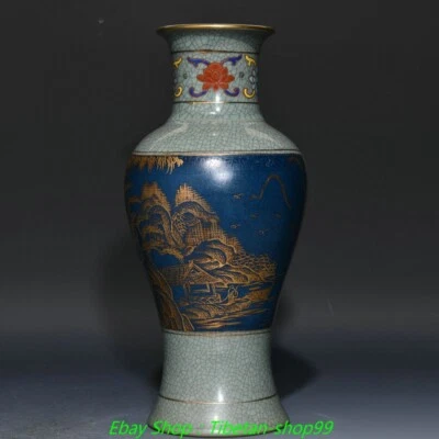 Bottiglia vaso fiori paesaggio porcellana colore forno 10,8'' vecchia dinastia Song Ru - Immagine 1 di 4