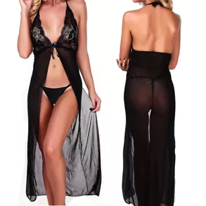 Lingerie for Women Sexy Long Lace Open Front Dress Sheer Gown See Through Robes - Picture 1 of 11