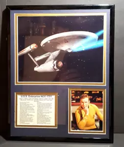 Rare "Star Trek Framed Matted Art Print U S S Enterprise NCC-1701 Captain Kirk" - Picture 1 of 7