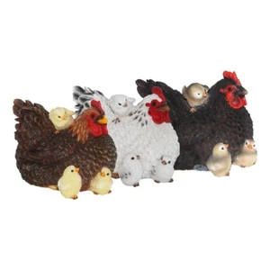 Figura de jardín pollo con pollitos juego de 3 marrón negro blanco figura decorativa granja Pascua - Imagen 1 de 35