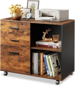 3-Drawer Wood File Cabinet Mobile Lateral Filing Cabinet Printer Stand Shelves - Picture 1 of 7