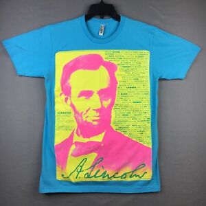 Abe Lincoln T-Shirt Adult Medium Graphic Short Sleeve Shirt Blue Yellow Pink