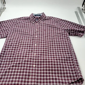 Tommy Hilfiger Shirt Men's Large red plaid Button Up Short Sleeve - Picture 1 of 9