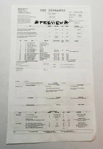 THE SOPRANOS / 2003 CALL SHEET, used during the TV Show episode "Cold Cuts" - Picture 1 of 5