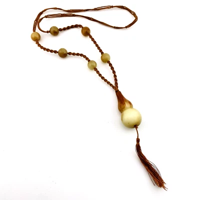 Vintage Jadeite Jade Hand Woven Silk Necklace Good Luck Gourd Pendant 26" Long - Image 1 of 4