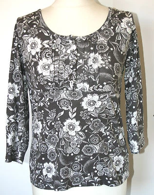 New! Maine UK14 Eu42 brown/white floral stretch 100% cotton 3/4 sleeve top - Image 1 of 4
