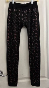 Women's Xmas Candy Cane Fleece Leggings S/M 4-10 Holiday - Picture 1 of 8