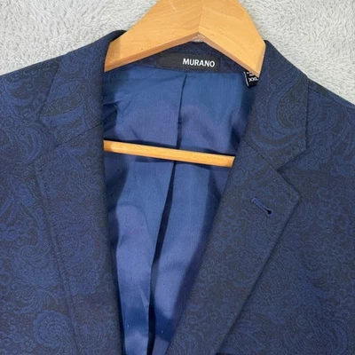 Traje Chaqueta Blazer Informal Murano Para Hombres 2XL Azul Oscuro Estampado Paisley Calce Ajustado Usado en Excelente Condición Foto 1 de 4