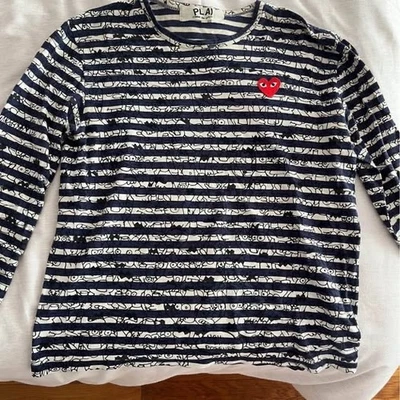 Футболка Comme des Garçons x Matt Groening PLAY в полоску с длинным рукавом размер большой - Изображение 1 из 4