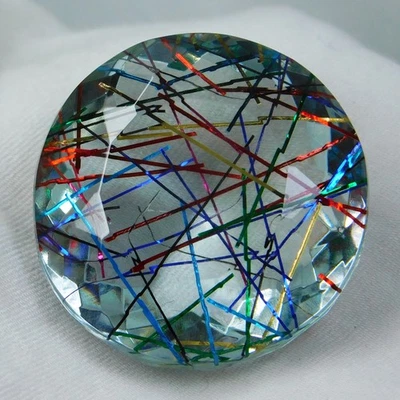 Natural 100.90 Ct Multi-Color Rutilated Quartz Round Cut Certified  Gemstone - Image 1 of 4